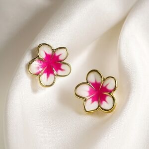 Minicci Bloom Gold-Trimmed Petal Earrings – Pink & White Enamel Floral Studs